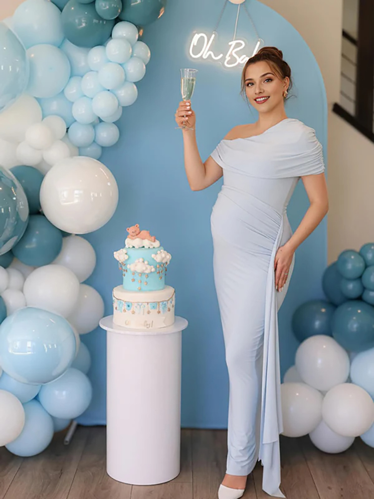Photography Natural Lighting - Elegant Light Blue One Shoulder Maternity