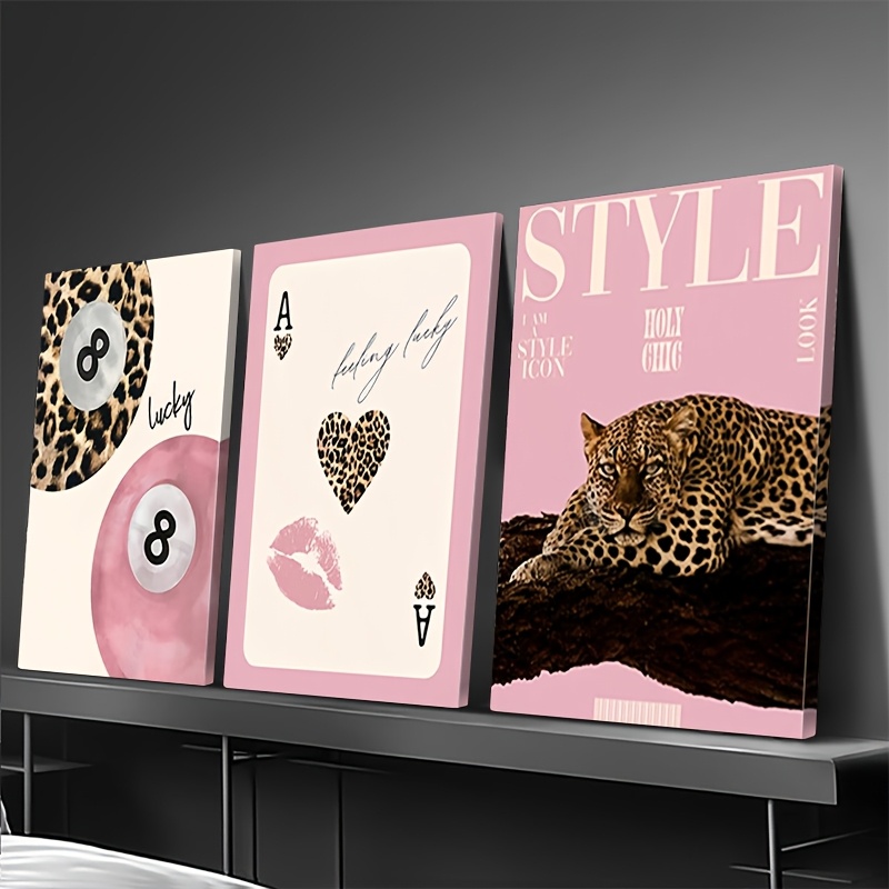 3pcs Leopard Cheetah Canvas Wa - Photography Types 评论和价格