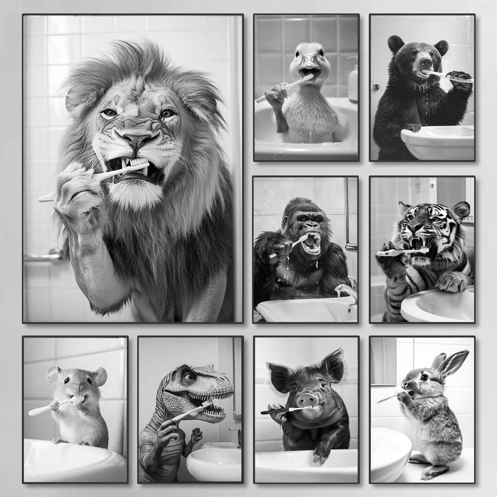 Black White Funny Bathroom Bru - Photography Types 评论和价格