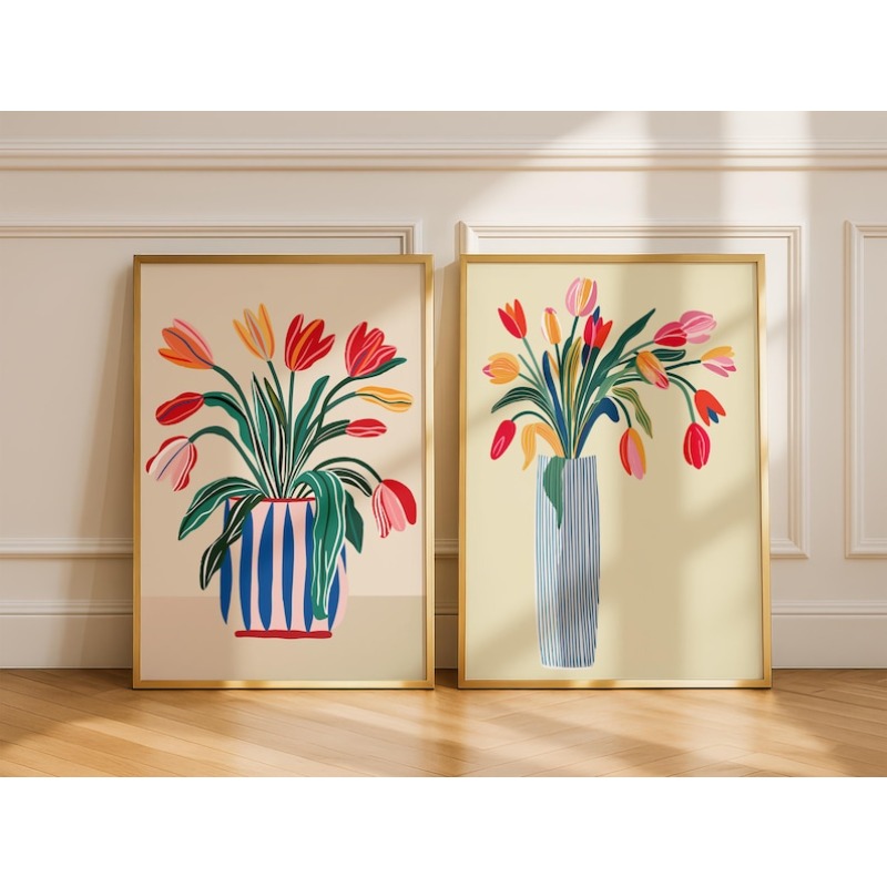 2pcs Tulip Flowers Canvas Wall - Photography Types 评论和价格