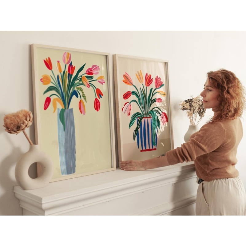 2pcs Tulip Flowers Canvas Wall - Photography Types 评论和价格